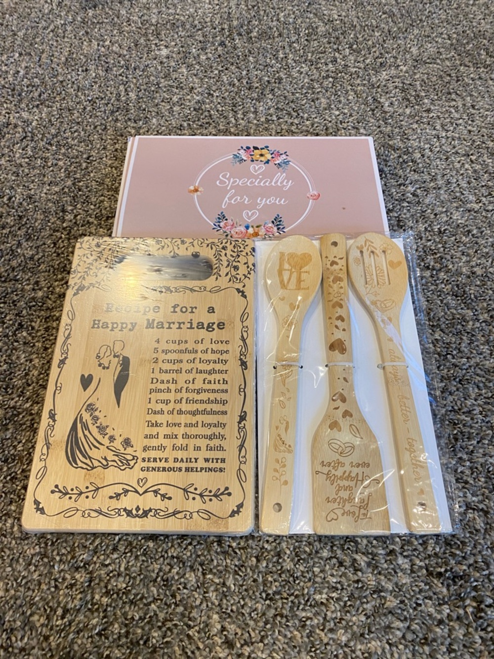 Wooden Wedding Recipe Board & Engraved Spoon Set - Light Natural Wood